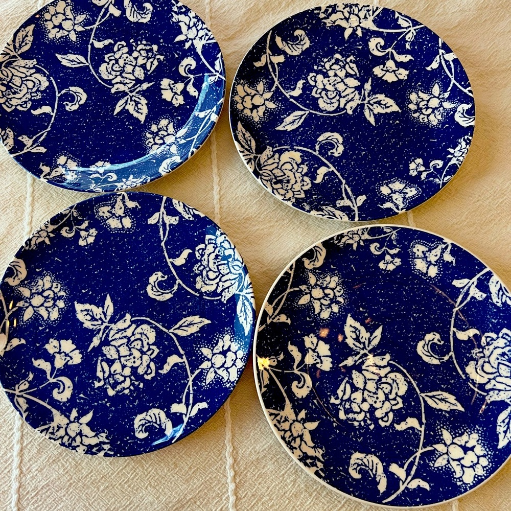 Pier 1 Batik Blue Salad Plates lot of 4 willow 8.25 inches